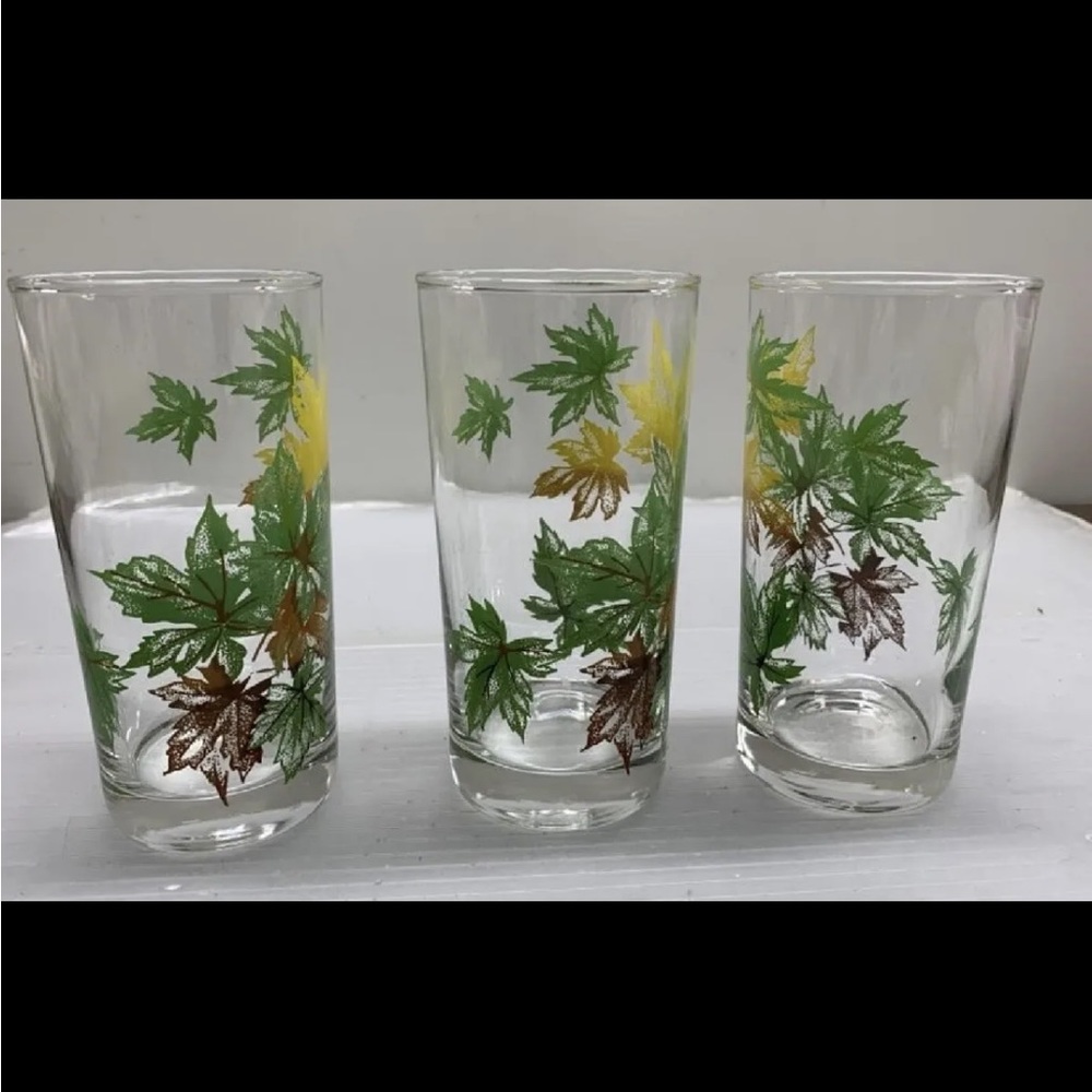 Vintage Salem Autum Leaves Tall Glass Tumblers.